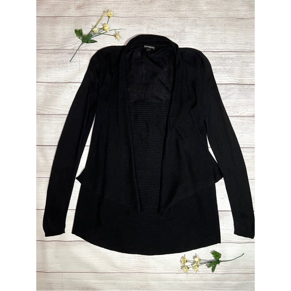 EXPRESS Soft Ribbed Open Front Flyaway Cardigan in Black - Picture 12 of 12